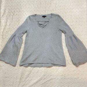 American Eagle Grey Bell Sleeve Sweater with Detailed Neckline